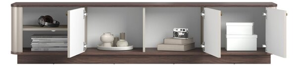 TV skrinka Vespera 3D 187 cm na sokli - kašmírová / orech / zlatá