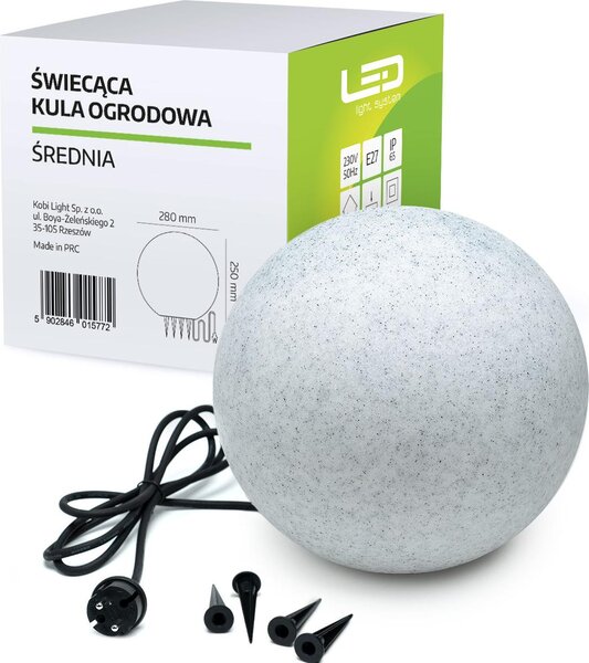 Záhradné svietidlo guľové „kameň“ 28 cm, E27, IP65, sivé