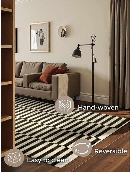 Čierno-biely obojstranný ručne tkaný vlnený koberec 200x300 cm Donna – Hanse Home