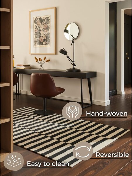 Čierno-biely obojstranný ručne tkaný vlnený koberec 120x180 cm Donna – Hanse Home