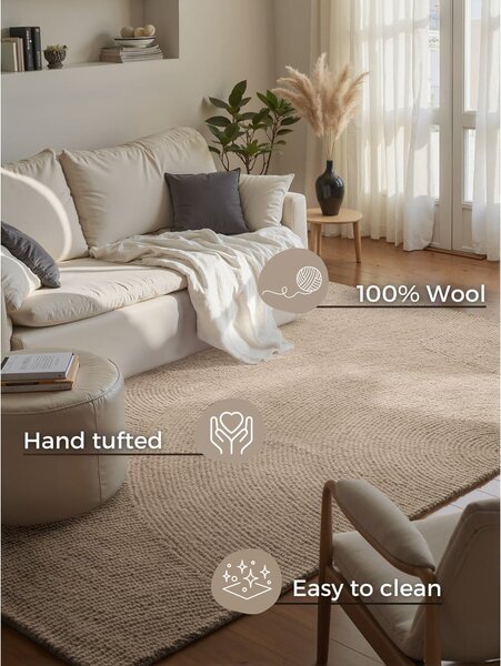 Béžový ručne tkaný vlnený koberec 120x180 cm Calmio – Hanse Home