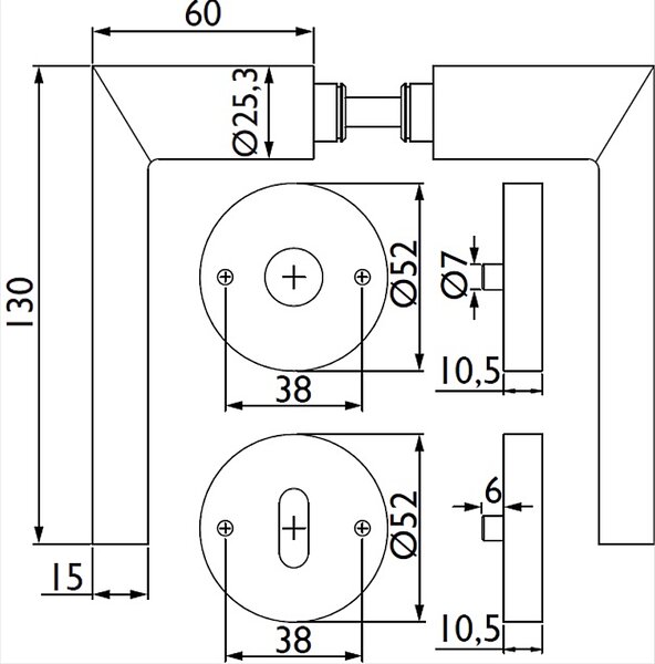 Dverové kovanie TWIN LEVEL H 1813 (CM), kľučka-kľučka, Otvor pre obyčajný kľúč BB, Twin CM (čierny mat)