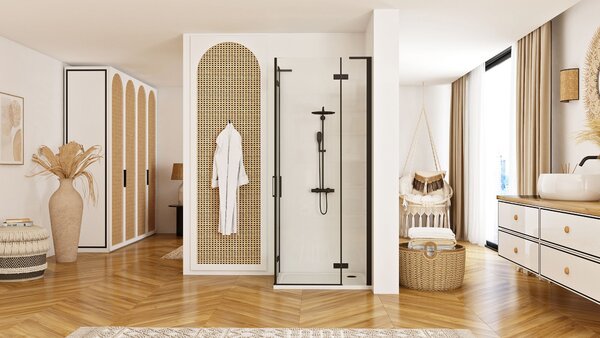 Štvorcový sprchový kút REA HUGO DOUBLE BLACK 90x90 cm, čierny/transparent - bez vaničky