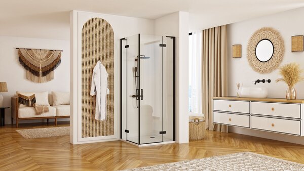 Štvorcový sprchový kút REA HUGO DOUBLE BLACK 90x90 cm, čierny/transparent - bez vaničky