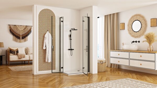Sprchovací kút REA HUGO DOUBLE BLACK 100x80, čierny/transparent - bez vaničky