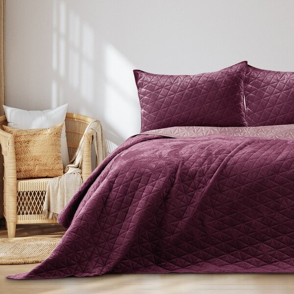 Tmavoružový zamatový prešívaný pléd 220x240 cm Laila – AmeliaHome