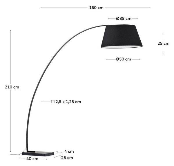 Čierna stojacia lampa s textilným tienidlom (výška 210 cm) Juhe – Kave Home