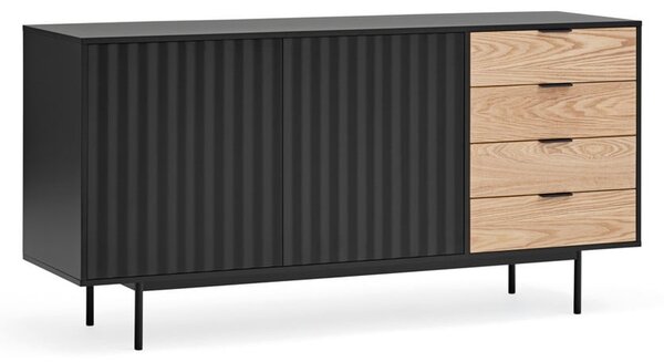 Nízka komoda v dekore duba v čierno-prírodnej farbe 159x80 cm Sierra – Teulat