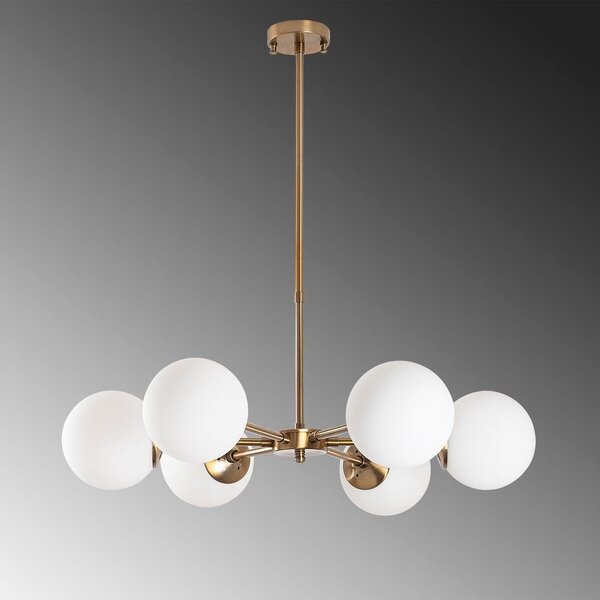 Biele/v mosadznej farbe závesné svietidlo so skleneným tienidlom ø 73 cm Akkas – Opviq lights