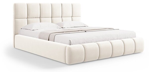 Krémová zamatová čalúnená dvojlôžková posteľ s úložným priestorom s roštom 180x200 cm Bellis – Micadoni