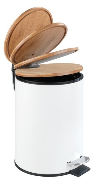Biely pedálový odpadkový kôš Wenko Tortona Bamboo, 3 l