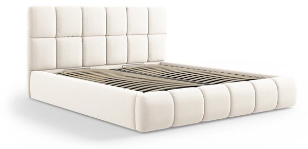Krémová zamatová čalúnená dvojlôžková posteľ s úložným priestorom s roštom 180x200 cm Bellis – Micadoni