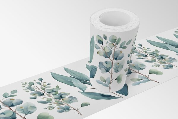 DIMEX | Vliesová samolepiaca bordúra Eukalyptus SBD-15-002 | 15 cm x 5 m | biela, zelená, tyrkysová