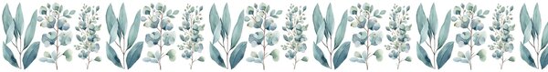 DIMEX | Vliesová samolepiaca bordúra Eukalyptus SBD-15-002 | 15 cm x 5 m | biela, zelená, tyrkysová