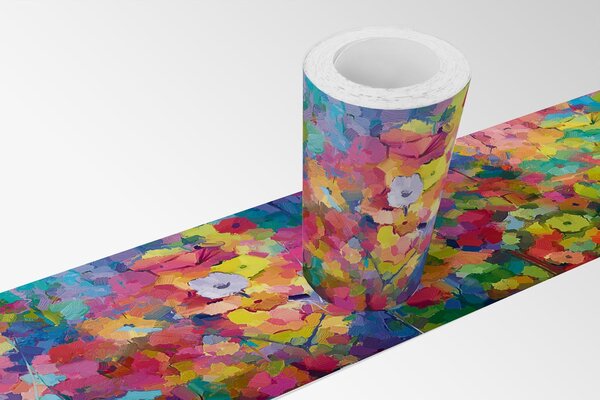 DIMEX | Vliesová samolepiaca bordúra Farebné kvety SBD-15-018 | 15 cm x 5 m | viacfarebná