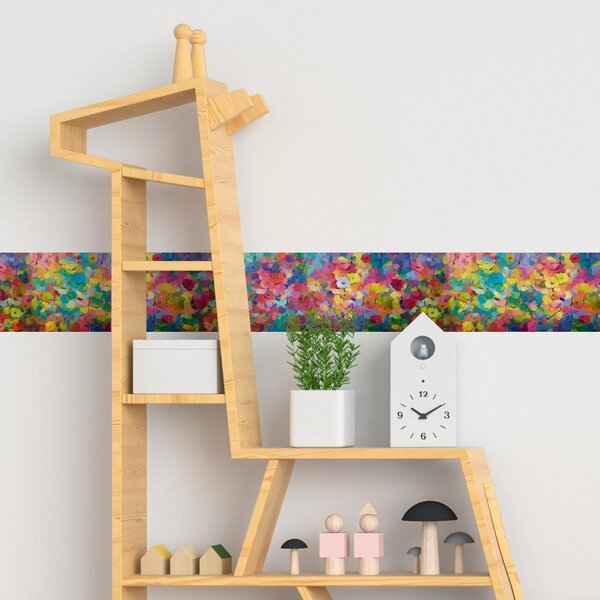 DIMEX | Vliesová samolepiaca bordúra Farebné kvety SBD-15-018 | 15 cm x 5 m | viacfarebná