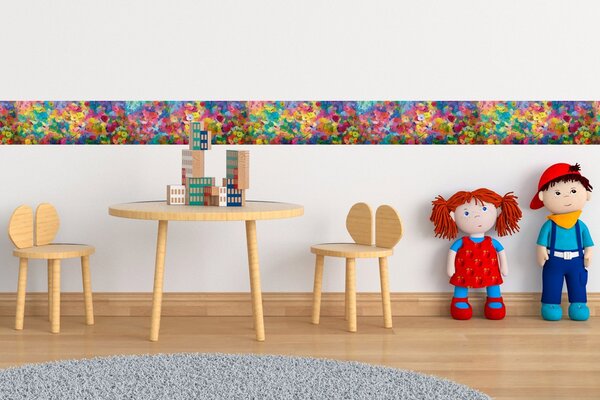 DIMEX | Vliesová samolepiaca bordúra Farebné kvety SBD-15-018 | 15 cm x 5 m | viacfarebná