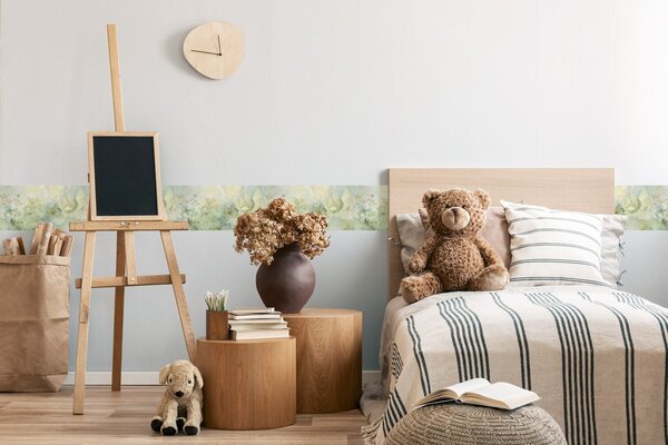 DIMEX | Vliesová samolepiaca bordúra Prírodný abstrakt SBD-15-004 | 15 cm x 5 m | zelená