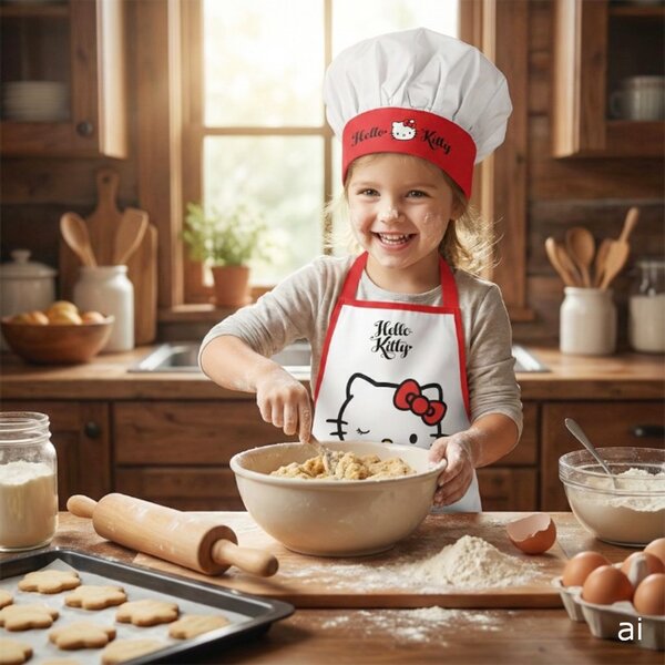 Dievčenská zástera s kuchárskou čiapkou Hello Kitty - 2-dielny set