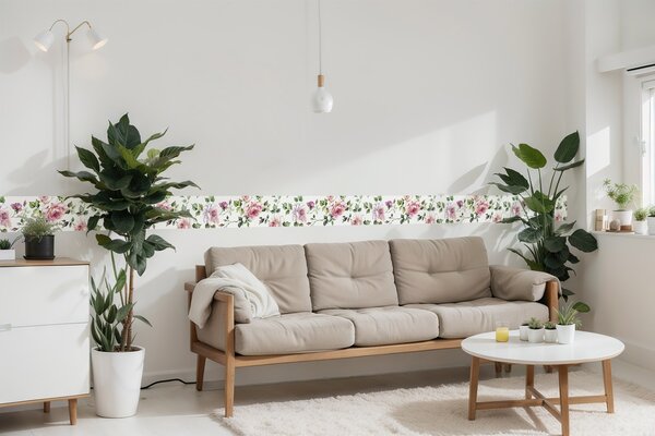 DIMEX | Vliesová samolepiaca bordúra Ruža SBD-15-005 | 15 cm x 5 m | biela, ružová, zelená