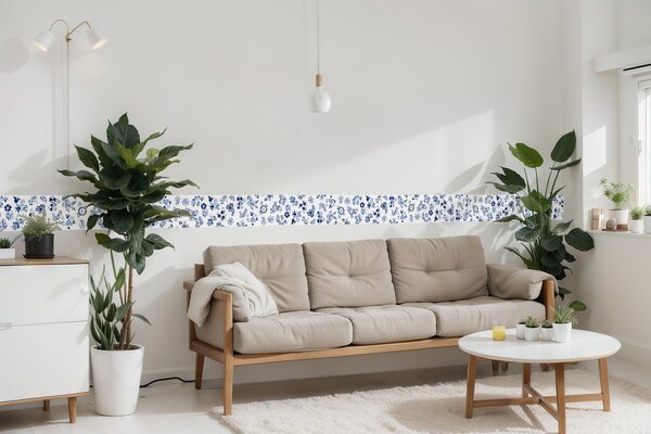 DIMEX | Vliesová samolepiaca bordúra Cibulák SBD-15-020 | 15 cm x 5 m | biela, modrá