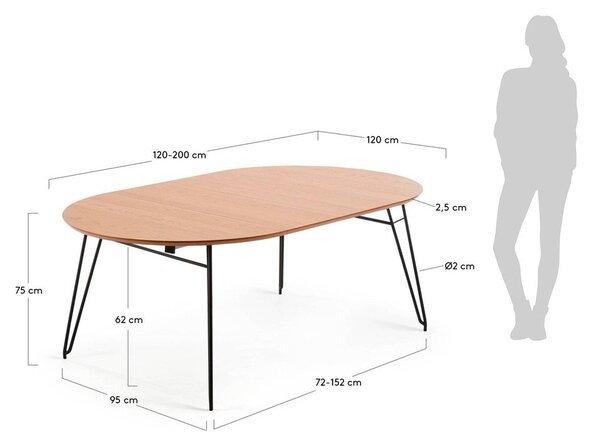 Rozkladací jedálenský stôl s doskou v dubovom dekore Kave Home Novaks, ø 120 cm