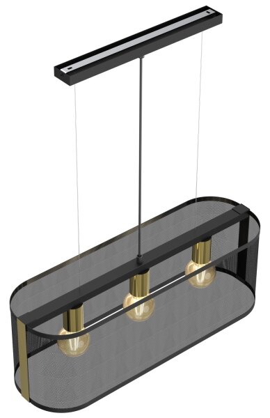 Luster na lanku KAGA 3xE27/60W/230V čierna/zlatá