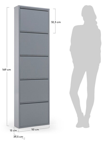 Sivá kovová výklopná skrinka na topánky 50x169x15 cm Ode – Kave Home