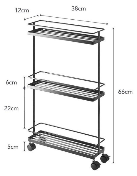 Čierny kovový pojazdný regál 38x66 cm Tower – YAMAZAKI