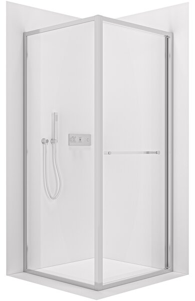 CERANO - Sprchovací kút Versaro L/P - 6 mm - chróm, transparentné sklo - 80x80 cm - zasúvacia + sprchová vanička Arvo - minerálny kompozit - biela