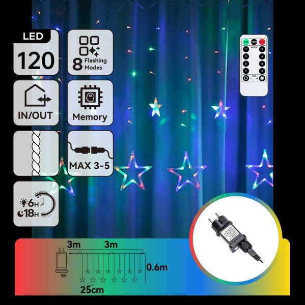 Aigostar - LED vonkajší vianočný reťazec 120xLED/8 funkcií 6x0,6m IP44 viacfarebný + diaľkové ovládanie