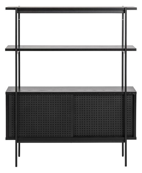 Čierna knižnica v dekore jaseňa s posuvnými dverami 94x114 cm Angus – Actona
