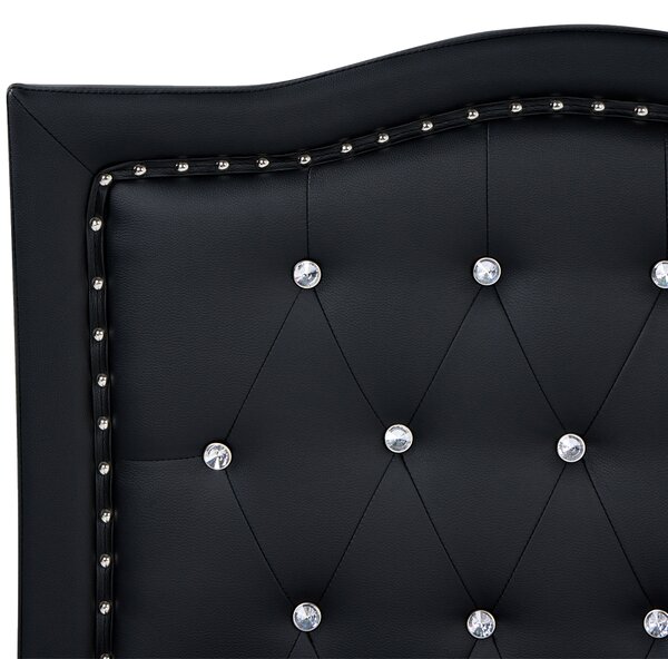 Posteľ čierna umelá koža 160 x 200 cm prešívané čelo s gombíkmi moderný glamour štýl spálňa
