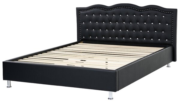 Posteľ čierna umelá koža 160 x 200 cm prešívané čelo s gombíkmi moderný glamour štýl spálňa