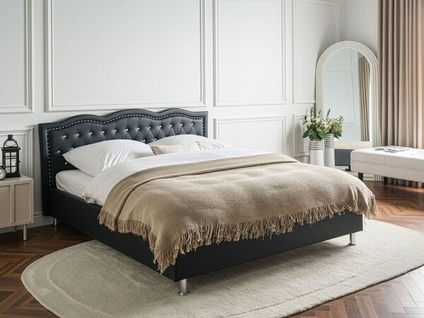 Posteľ čierna umelá koža 160 x 200 cm prešívané čelo s gombíkmi moderný glamour štýl spálňa
