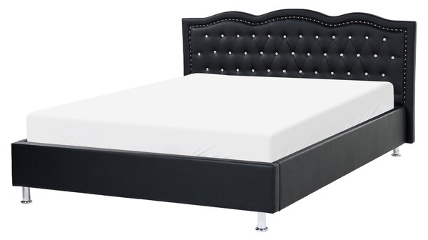Posteľ čierna umelá koža 160 x 200 cm prešívané čelo s gombíkmi moderný glamour štýl spálňa