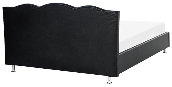 Posteľ čierna umelá koža 160 x 200 cm prešívané čelo s gombíkmi moderný glamour štýl spálňa