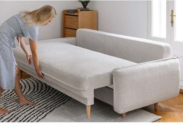 Sivá rozkladacia pohovka z textílie buklé 215 cm Patti – Selection