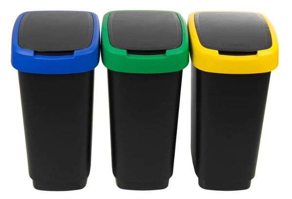 Čierne odpadkové koše v súprave 3 ks na triedený odpad z recyklovaného plastu 25 l Twist – Rotho
