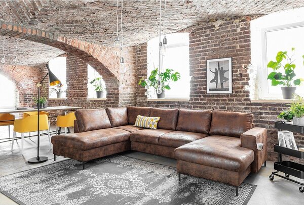 Hnedá rozkladacia pohovka do "U" z imitácie kože Miuform Lofty Lilly Vintage, ľavý roh