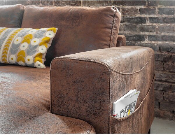 Hnedá rozkladacia pohovka do "U" z imitácie kože Miuform Lofty Lilly Vintage, ľavý roh