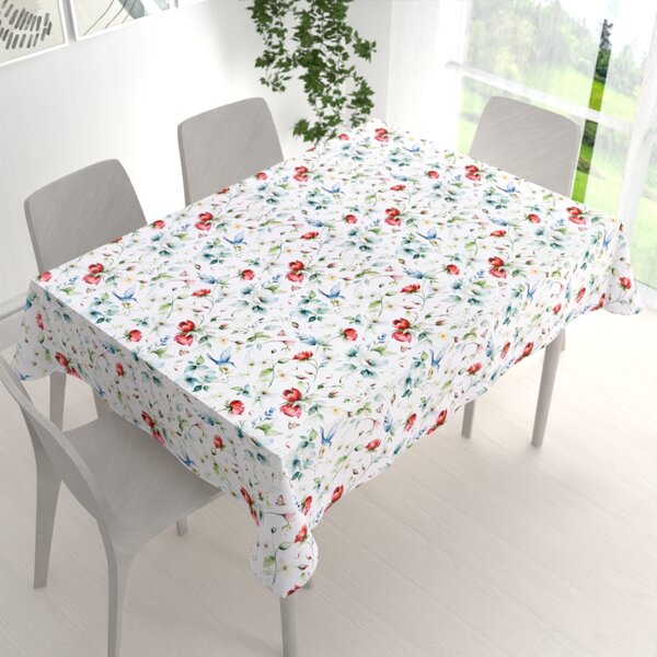 Biante Teflónový obdĺžnikový obrus TF-116 Akvarelové kvety s kolibríkmi na bielom 50x100 cm