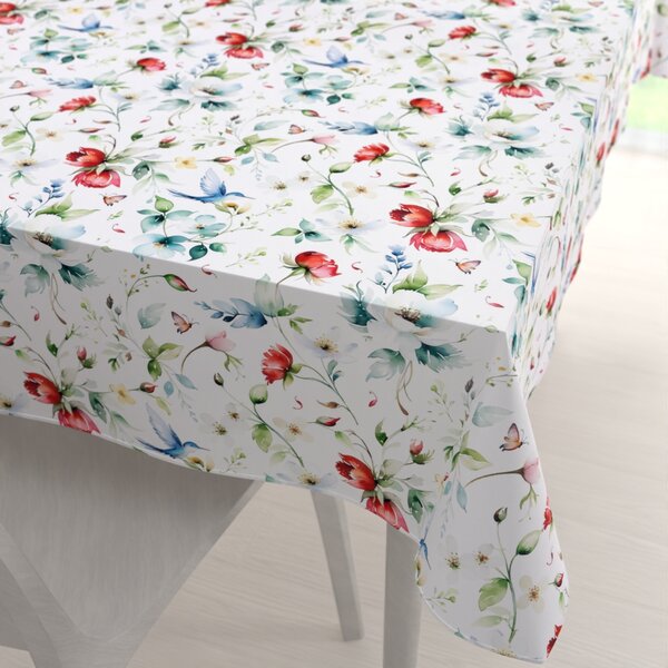 Biante Teflónový obdĺžnikový obrus TF-116 Akvarelové kvety s kolibríkmi na bielom 50x100 cm
