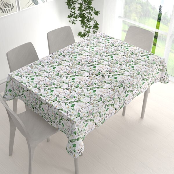 Biante Teflónový obdĺžnikový obrus TF-117 Kvety magnólie na bielom 50x100 cm