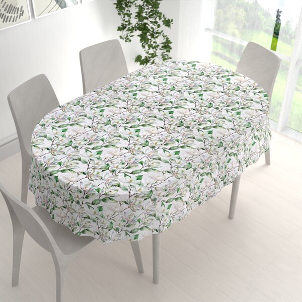 Biante Teflónový oválny obrus TF-117 Kvety magnólie na bielom 50x100 cm