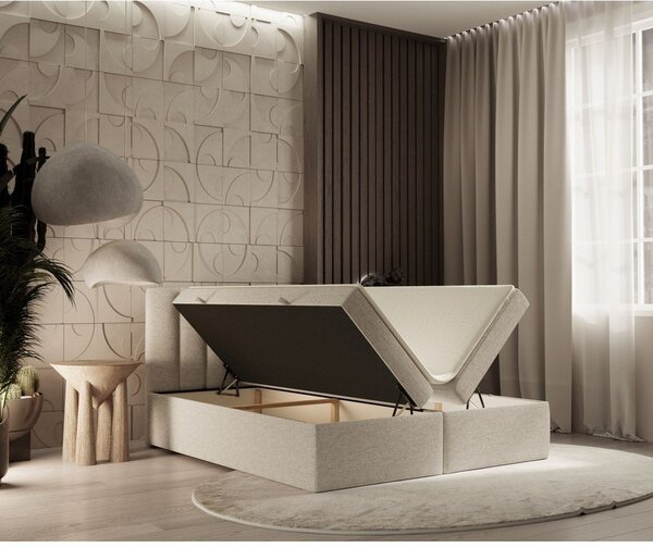 Béžová boxspring posteľ s úložným priestorom 180x200 cm Novento – Maison de Rêve