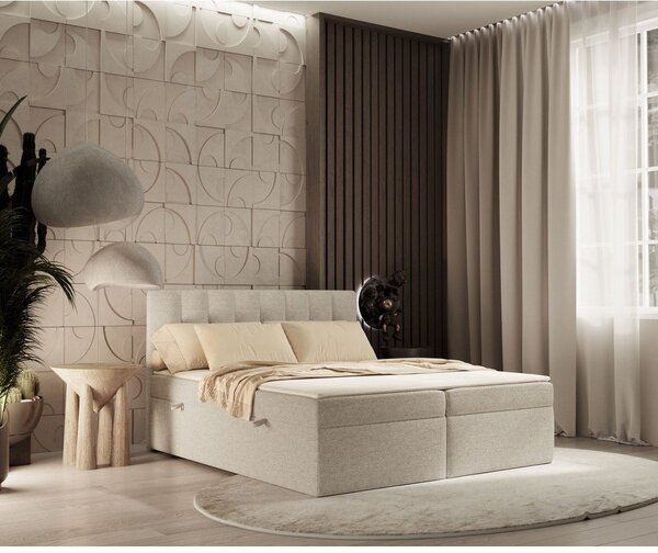 Béžová boxspring posteľ s úložným priestorom 180x200 cm Novento – Maison de Rêve