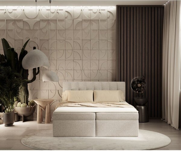 Béžová boxspring posteľ s úložným priestorom 180x200 cm Novento – Maison de Rêve
