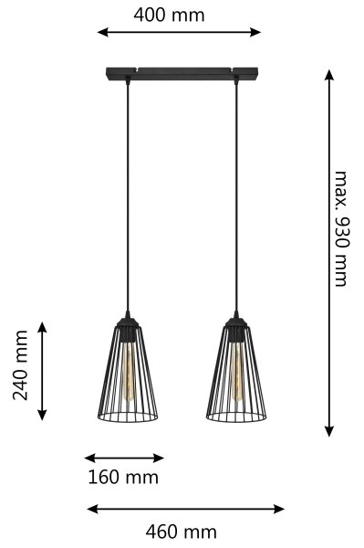 Luster na lanku TORRI 2xE27/15W/230V čierna