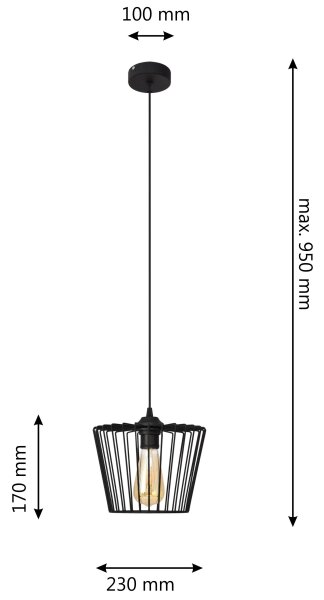Luster na lanku TORRI 1xE27/15W/230V pr. 23 cm čierna